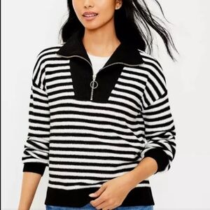 Loft black and white striped half zip sweater